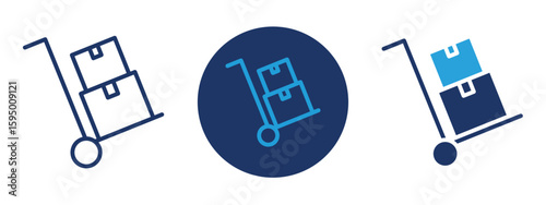 set of pixel perfect colored Hand trolley icon , 1 Silhouette, 1 Unexpanded, Two-wheel hand truck for moving boxes and cargo.