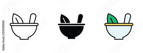 set of pixel perfect colored herbal ingredients icon , 1 Silhouette, 1 Unexpanded, Leaf and bowl icon representing herbal or organic ingredients.