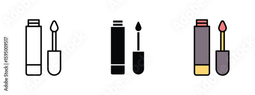 set of pixel perfect colored Lip Gloss icon , 1 Silhouette, 1 Unexpanded, Lip gloss applicator with shiny lips.