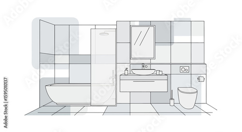 Modern bathroom with bathtub shower and vanity mirror