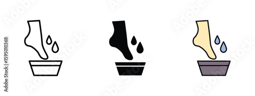 set of pixel perfect colored Padicure icon , 1 Silhouette, 1 Unexpanded, Foot with nail polish and spa tools.
