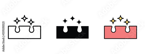 set of pixel perfect colored Pore icon , 1 Silhouette, 1 Unexpanded, Vector icon showing enlarged skin pore, representing dermatology or skincare detail.