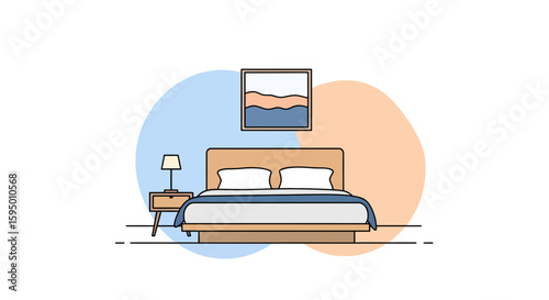 modern bedroom bed with nightstand and artwork