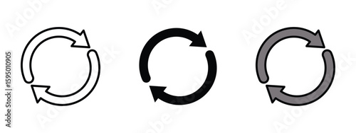 set of pixel perfect colored Refresh icon , 1 Silhouette, 1 Unexpanded, Circular arrow symbol representing refresh, reload, or update function.