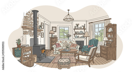 Cozy living room with furniture and decor in warm tones