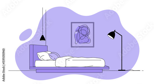 Modern bedroom with minimal furniture and lighting fixtures