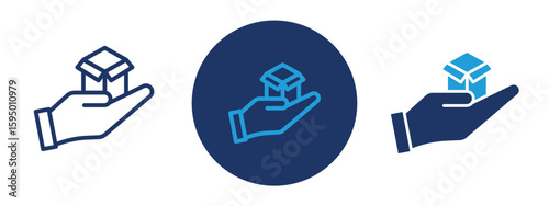 set of pixel perfect colored Receive parcel icon , 1 Silhouette, 1 Unexpanded, Hand receiving a package icon symbolizing parcel delivery or logistics.