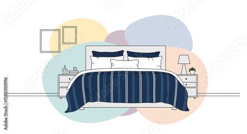 Interior bedroom with bed and nightstands for home decor scenes