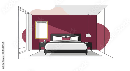 Modern bedroom with bed and side tables in stylish interior