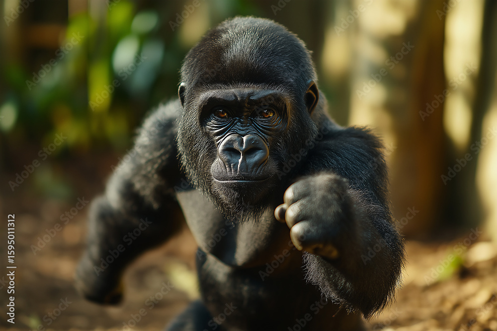 Obraz premium Gorilla Primate Mammal Captured in the Jungle: Wildlife Animal in Natural Habitat