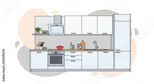 Kitchen interior with cabinets countertops and appliances