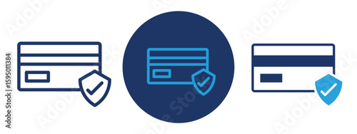 set of pixel perfect colored Secure payment icon , 1 Silhouette, 1 Unexpanded, Shield with credit card icon representing safe transactions.