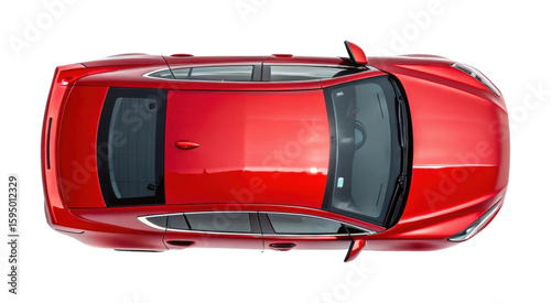 Red sedan car top view showing sunroof and sleek design