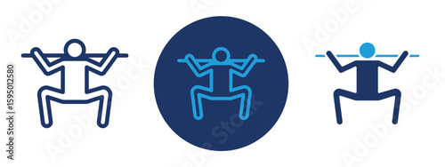 set of pixel perfect colored Squat icon , 1 Silhouette, 1 Unexpanded, Icon of a person doing a squat exercise, emphasizing strength and fitness.