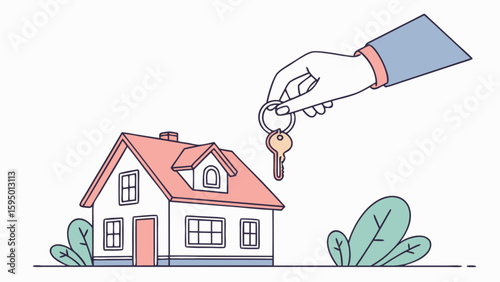Buying a new house real estate agent handing over keys to home buyer property ownership and investment concept
