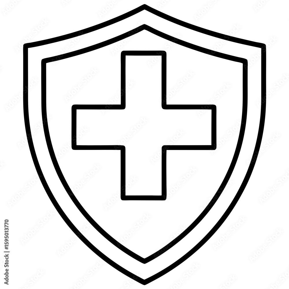 Fototapeta premium Medical shield line art vector illustration 