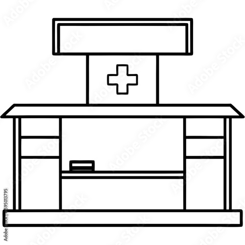 Hospital reception line art vector illustration 