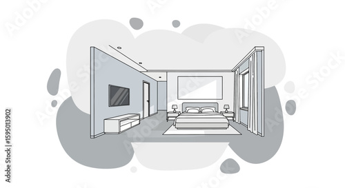 modern bedroom interior with bed and wall decor