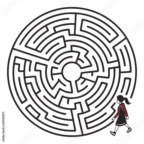 Abstract labyrinth with intricate lines and single continuous path, for complexity or journey.
