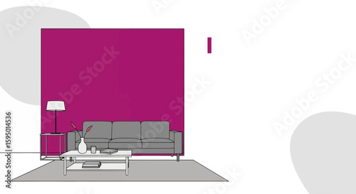 Living room interior with sofa, side table, and decorative elements in modern style