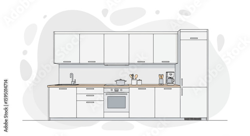 modern kitchen with cabinets and appliances for interior design