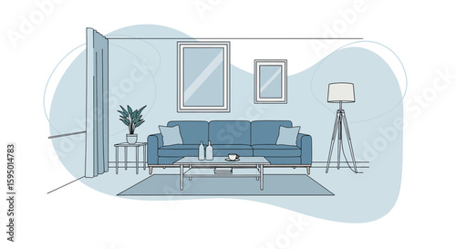 Living room interior with sofa and decorative elements