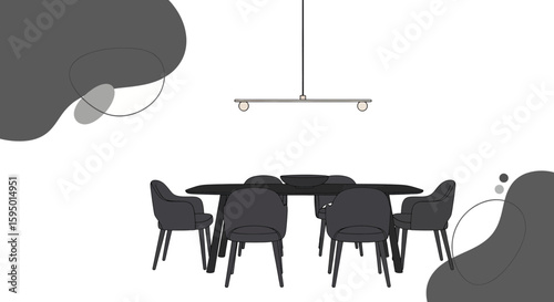 Modern dining room with table chairs and hanging lamp