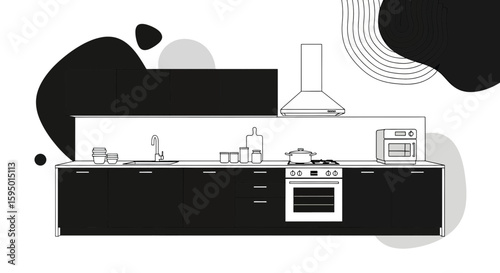 Minimalist kitchen with appliances and storage cabinets