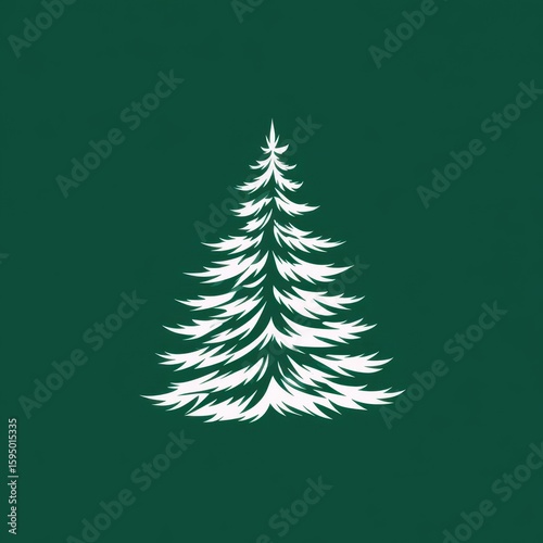 Detailed illustration of a white pine tree with a dark green background, ideal for festive occasions and seasonal designs