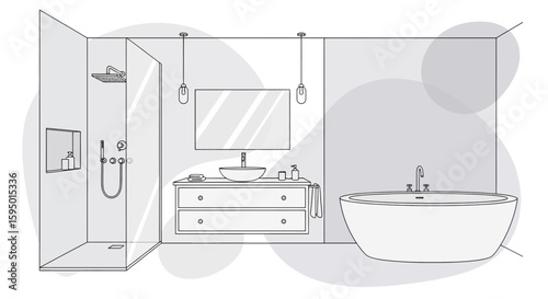 Minimalist bathroom with shower and bathtub