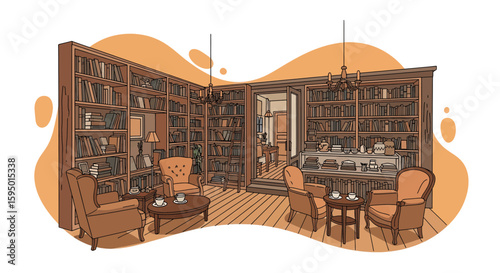 cozy library interior with bookshelves and seating area for relaxation