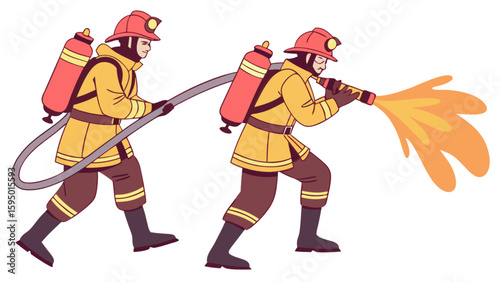 Firefighter team in action vector art illustration for emergency services and fire safety awareness campaign