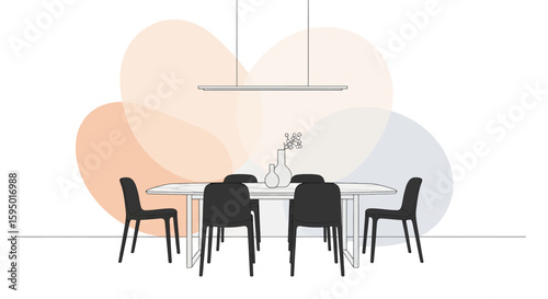 modern dining room with black chairs and minimalist pendant light