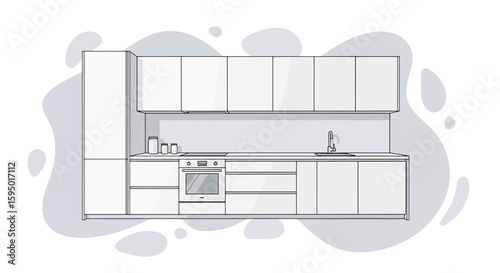 modern kitchen with cabinets stove and sink setup