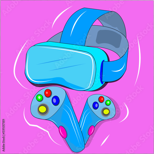 Bright and colorful VR headset illustration, perfect for technology branding, gaming posters, and modern digital concepts. Great for eye-catching microstock visuals.