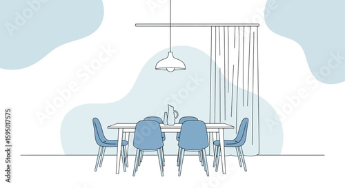 Dining room with six chairs and pendant light fixture