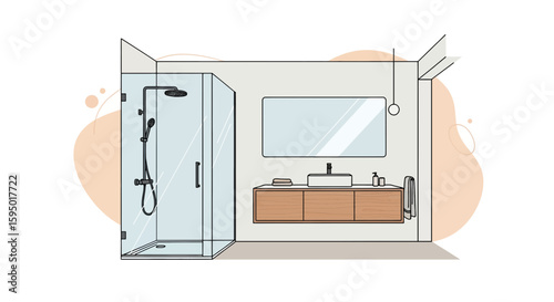 modern bathroom with shower and vanity cabinet