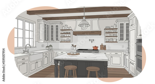 Modern kitchen with cabinetry, island, and wooden accents