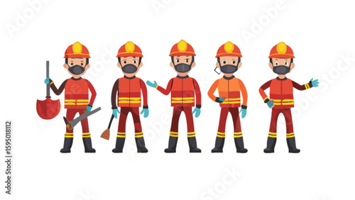 Firefighter team in action vector illustration for emergency services and fire safety awareness campaign