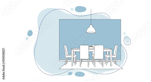 Minimalist dining room with table and chairs in modern style