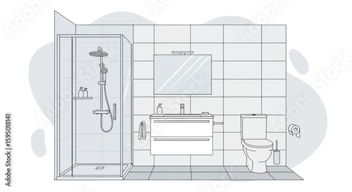 modern bathroom with shower and vanity mirror