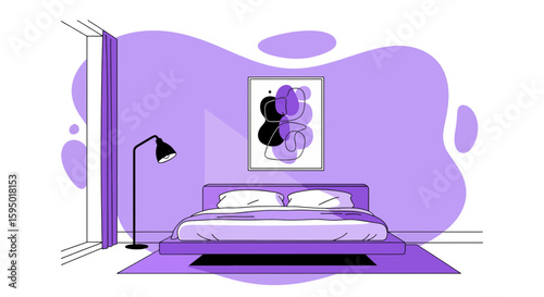 Minimalist bedroom with bed and abstract wall decor
