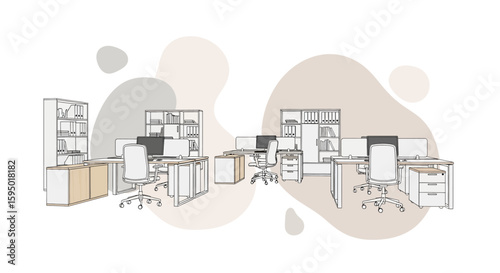 office workspace with desks and chairs for employees