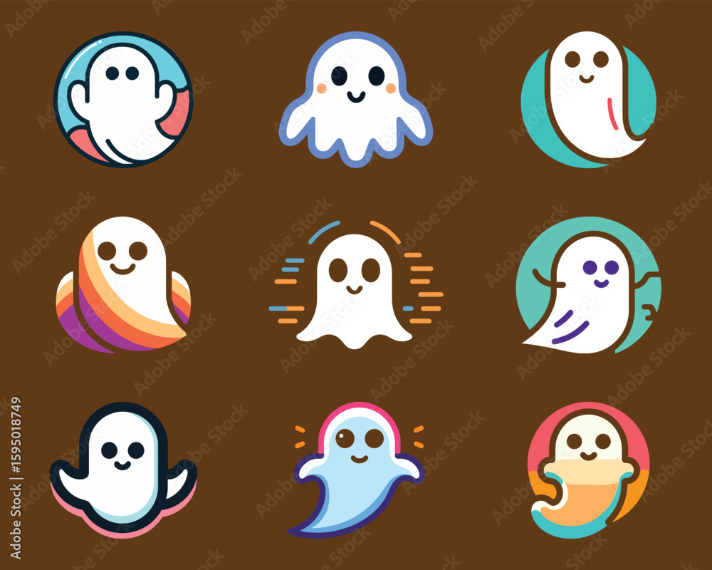 Obraz premium Adorable Cartoon Ghost Icons for Halloween Celebration