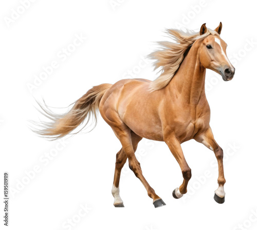 Graceful golden horse galloping with flowing mane