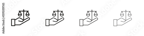 Justice scales in Hand icon vector illustration. EPS 10 editable vector.