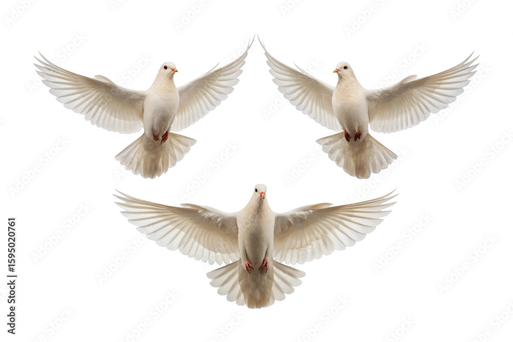 Obraz premium Three doves in perfect flight formation against a dark background