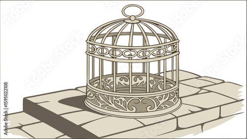 Vintage birdcage illustration vector graphic design for pet shop and antique store advertising use image