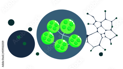Green cell biology illustration for science education and medical research visualization and healthcare design