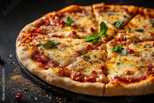 Pizza with Fresh Basil and Cherry Tomatoes for Culinary Website